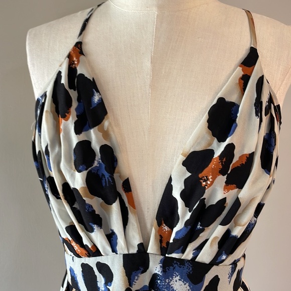 SHEIN all over print long FULL skirt dress criss cross open back DEEP V front 10 - Picture 7 of 15